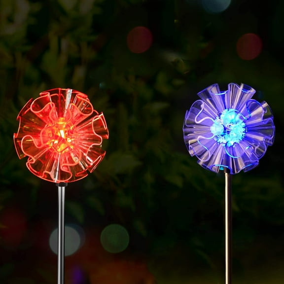 Solar Garden Stake Lights Outdoor Color Changing LED Stake Lamp In-ground Landscaping Lighting for Garden Patio Yard Lawn Pathway Flower Bed Decor Decorations Figurine Dandelions 2 pack