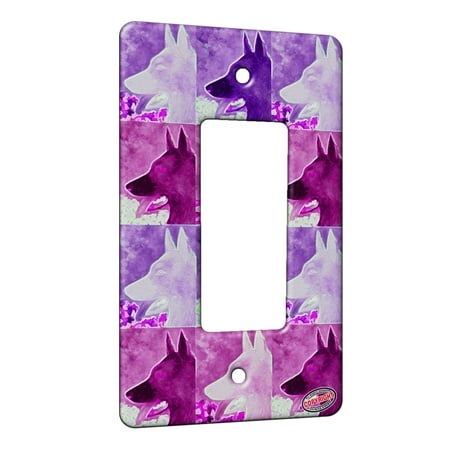 Shepherd Dog Plate - KuzmarK™ 1 Gang Rocker Wall Plate - German Shepherd with Daisies Dog Electric Art by Denise Every