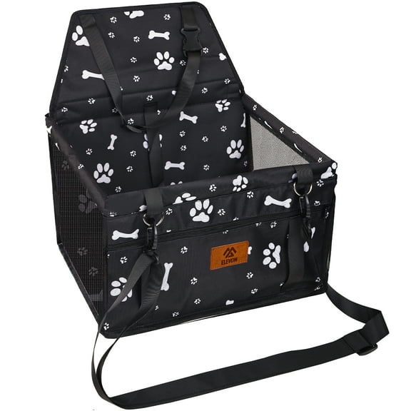 Elevon Dog Car Seat, Pet Booster Car Seat with PVC Support Tube and Safety Belt, Breathable & Anti-Collapse Dog Booster Car Seat, Suitable for Little and Medium Pets (Black, Bone)