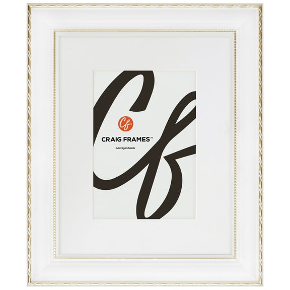 Craig Frames Victoria, 14x20 Picture Frame Matted for a 11x17 Photo, Ornate White and Gold
