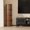 Walnut + MDF, variant on 2Piece Round Coffee Table Set, Modern Nesting Side Tables with Sliding Door Storage, Walnut Finish Sofa End Table & Bedside Nightstand for Living Room & Bedroom, Fluted Roman Column Design Accent Tab
