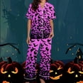 thumbnail image 3 of FDGIU Women's Halloween Pajamas Fashion Short Sleeve Turndown Collar Pajama Pockets Halloween Print Pants Elastic Waist Set, 3 of 5