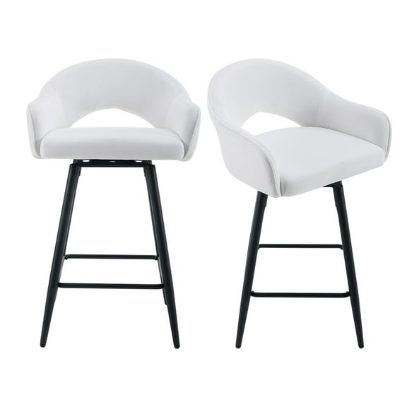 Guyou 26" Swivel Bar Stool Set of 2, Modern Velvet Upholstered Counter Height Stool with Back and Metal Legs for Kitchen Island Bar Bistro Restaurant, White