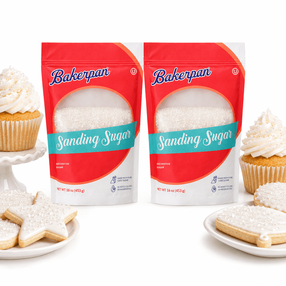Bakerpan 2 Pack Sanding Sugar for Baking & Cookie Decorating - 16 Ounces Sparkling Sugar Sprinkles for Cookies, Cakes, Cocktails