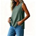 thumbnail image 6 of IUYRTFE Women Round Neck Sleeveless Tank Top with Side Slits Loose Fit Casual Summer Blouse, 6 of 7