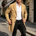 thumbnail image 2 of FRSASU Men's Trench Coat Slim Fit Single Breasted Long Windbreaker Jacket Classic Lapel Casual Overcoat with Side Pockets Khaki, 2 of 9