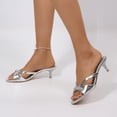 thumbnail image 6 of LuckLilac Women's 2 inch Sandals Slip-On Slide, Open Toe, Thin Low Heel Casual Party Wedding Holiday Wear，Silver, 9.5M, 6 of 8
