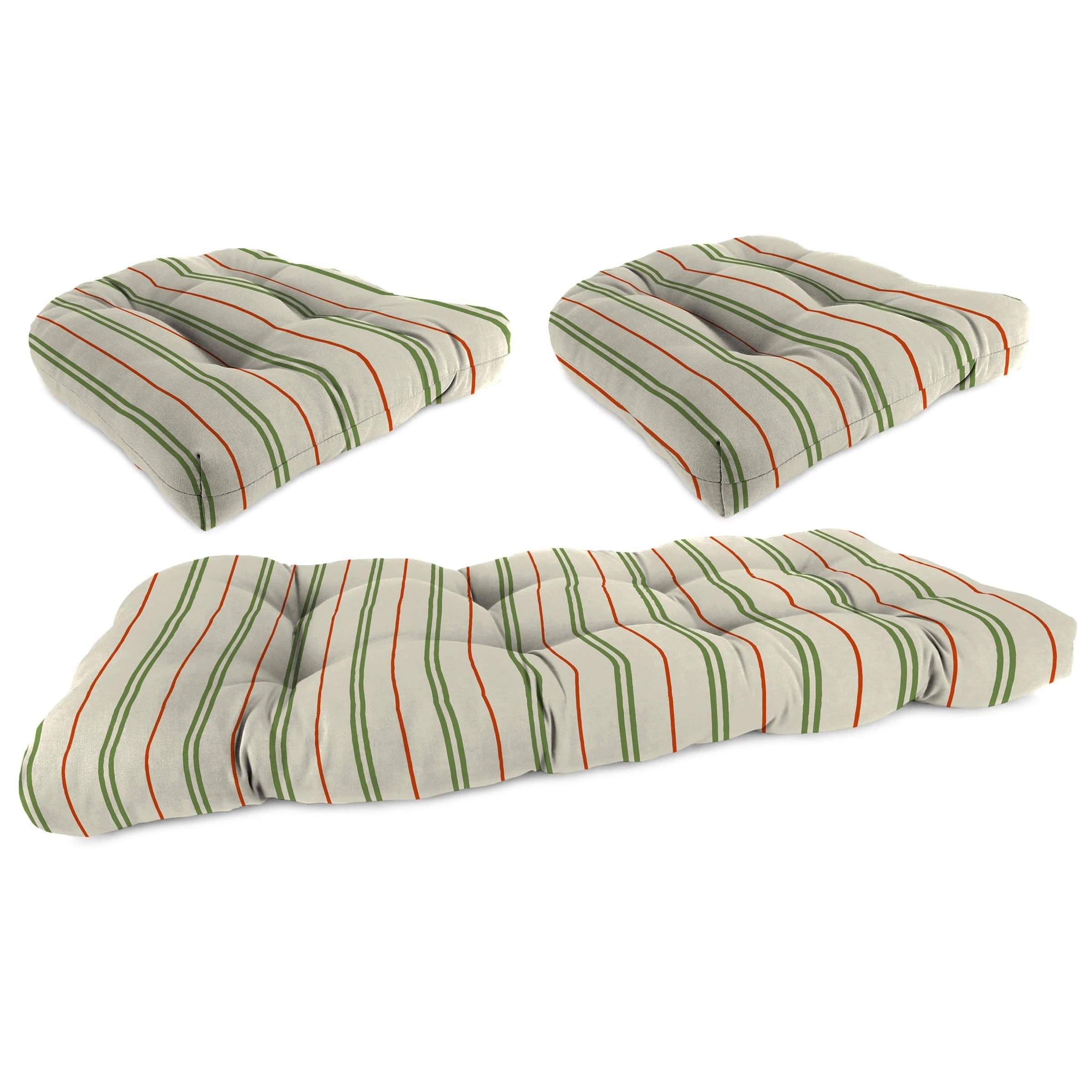 Jordan Manufacturing Grey Stripe Tufted Outdoor Wicker Cushion Set for Bench and 2 Seats - 18'' L x 44'' W x 4'' H