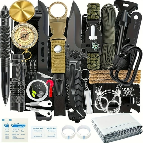 ENFOURCLASS 37pcs Survival Emergency Kit - All-in-One First Aid, Fire Starter & Tools for Camping Hiking Earthquakes