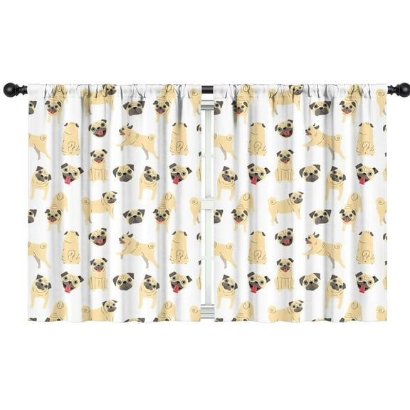 Blackout Kids Curtains,Cute Cartoon Pug Childrens Insulated Curtains Set Of 2,Bedroom Essentials,Toddler Room Decor 42x54in(106x137cm)