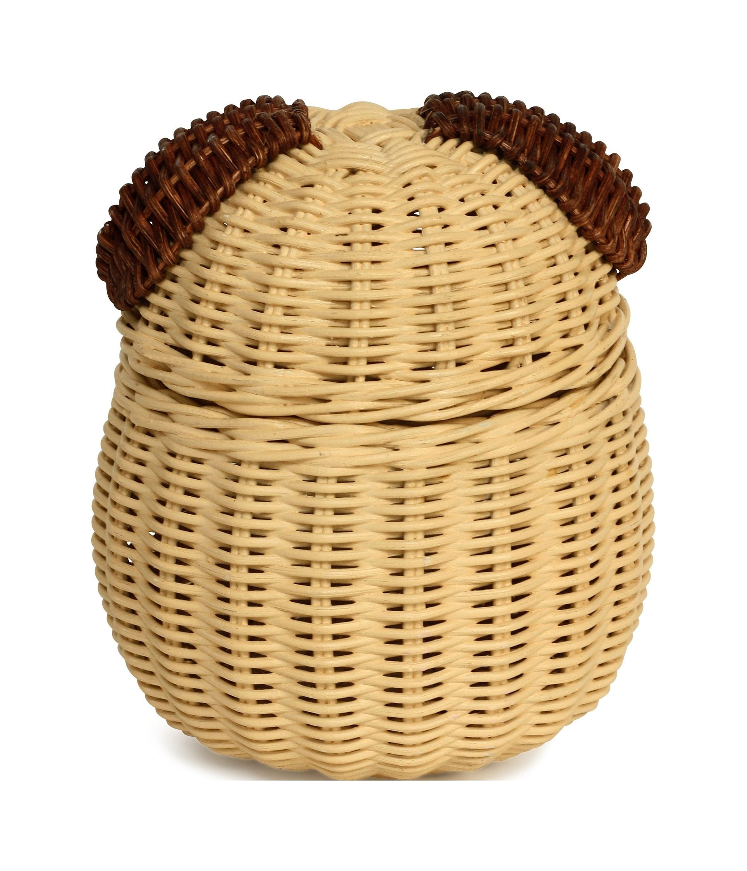 Dog Rattan Storage Basket with Lid Decorative Home Decor Hand Woven Shelf Organizer Cute Handmade Handcrafted Gift Art Decoration Artwork Wicker Puppy