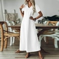 thumbnail image 6 of Qwertyu Summer Dresses for Women 2025 Cotton Linen Maxi Dress Casual Short Sleeve Solid Long Sundress Vacation Dress White XL, 6 of 7