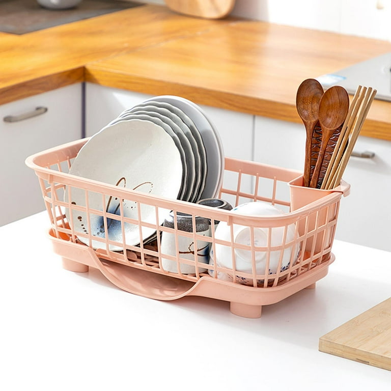 Perfk Basket Bowl Drying Holder Space Saving Dish Drainer for Bowl Spoons Kitchen Pink, Size: 45cmx23.5cmx15.5cm