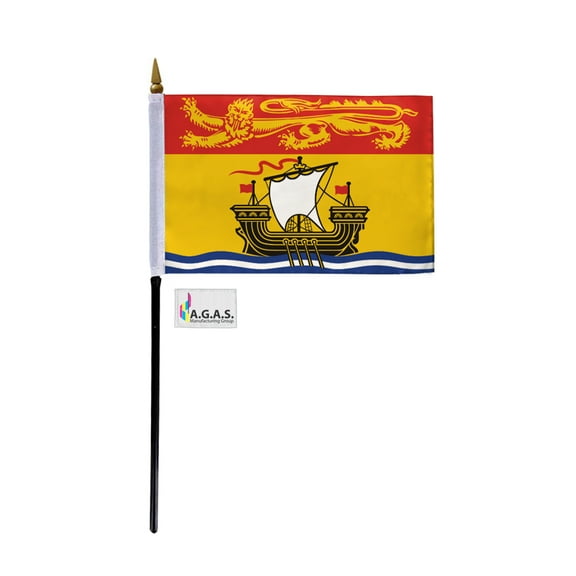 AGAS New Brunswick Canada Flag 4 x 6 inch - 11" Plastic Pole 100% Polyester Stitched Edges Canadian Province of New Brunswick Mini Flag on a Stick