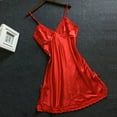 thumbnail image 2 of MSJUHEG Spaghetti Strap Satin Chemise Lace Pajamas for Women Spaghetti Sleepwear V Neck Satin Nightgown Sleep Dress Above Knee Length Lace Sleepwear Pajama Dress Summer Pajamas for Z1 Red M, 2 of 2