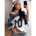 thumbnail image 4 of Gynyvoja Jersey Shirts for Women Oversized T-Shirt Jersey Top Graphic V Neck T-Shirts for Teen Girls Blue M, 4 of 7