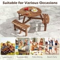 thumbnail image 6 of Demifill 6-Person Round Picnic Table Set, Picnic Table with 3 Built-in Benches and Umbrella Hole for Outdoor as Garden, Backyard, Porch, Brown, 6 of 11