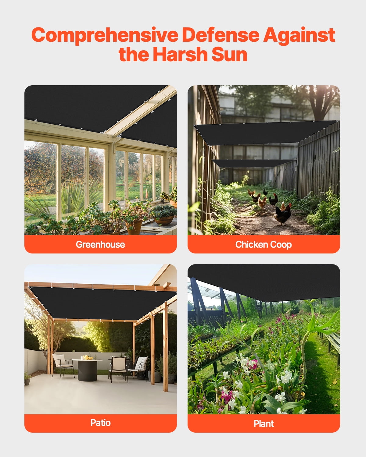 VEVOR 90% Sun Shade Cloth, 10 x 12 ft Pergola Shade Cover with Stainless Steel Grommets, Sun Shades Canopy Privacy Screen with 140 GSM HDPE Material, for Outdoor, Patio, Garden, and Backyard (Black)