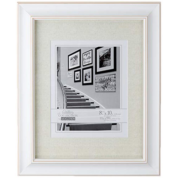 Malden International Designs 2136-80 Barnside Portrait Gallery Textured Mat Picture Frame, 8x10/11x14, White