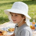thumbnail image 2 of Krdevn Solid Neck Flap Kids Fisherman Sun Hat Adjustable Chin Strap UPF 50+ Breathable Outdoor Beach Cap for Toddler Boys Girls, 2 of 5