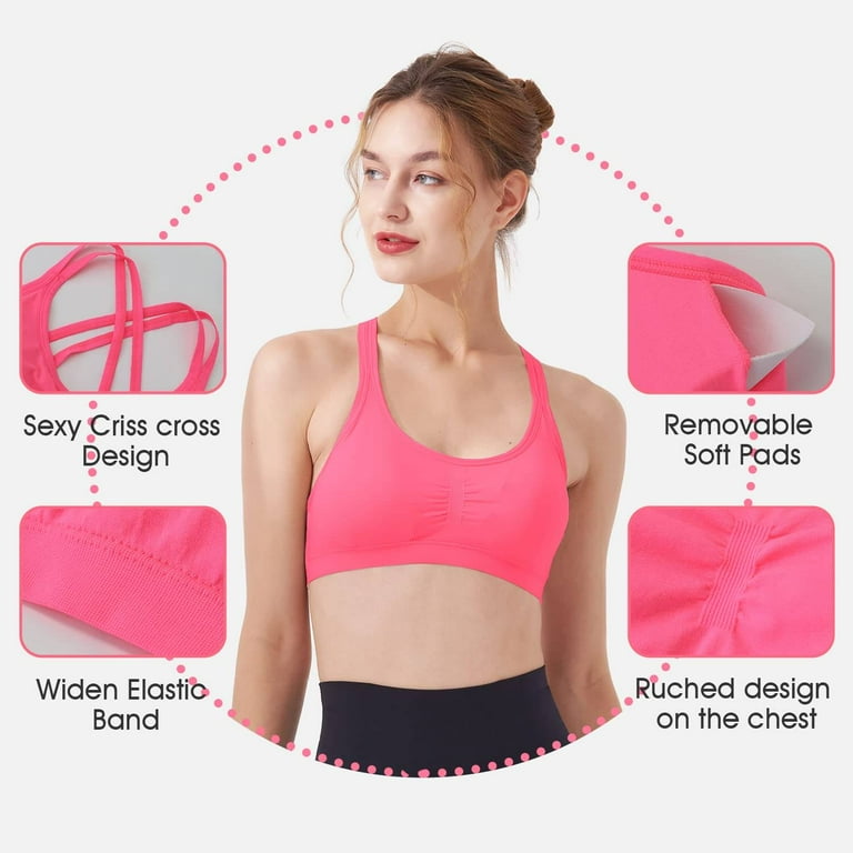 DREAM SLIM Womens 3 Pack Cross Back Strappy Sports Bra Comfort