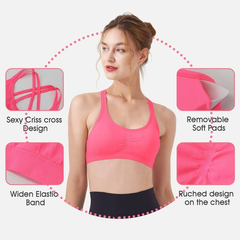 DREAM SLIM Womens 3 Pack Cross Back Strappy Sports Bra Comfort Medium  Impact Bralette Wireless Yoga Workout Bras 