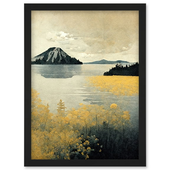 Crater Lake National Park Oregon Illustration Artwork Framed Wall Art Print A4