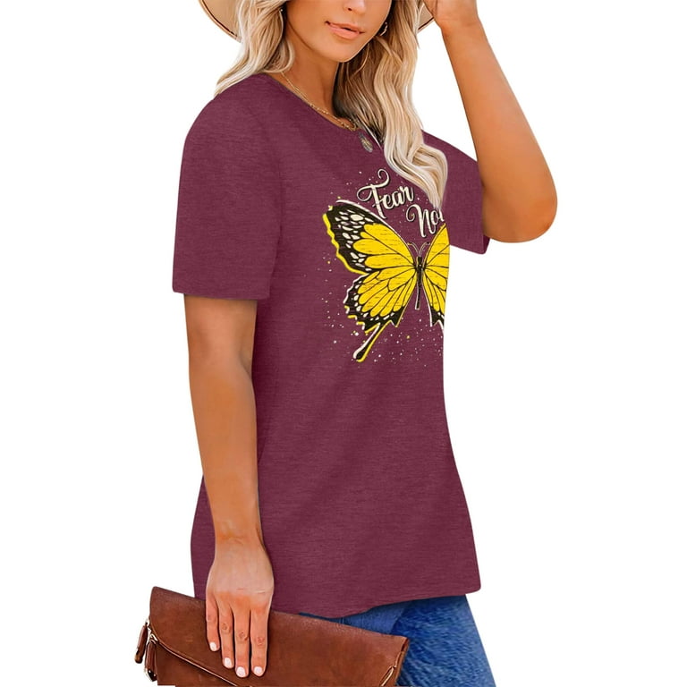Plus Size Cute Colorful Butterfly T-Shirt Women Short Sleeve Floral Graphic  Nature Tops at  Women's Clothing store