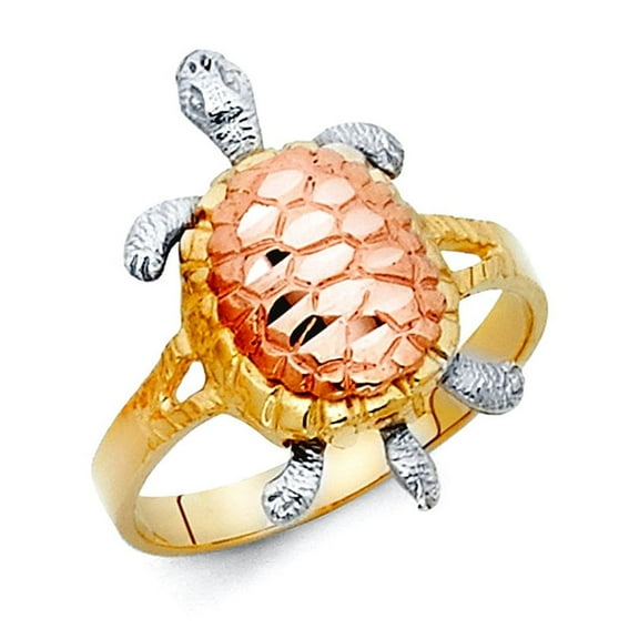 14k Yellow Gold and White Gold Fancy Turtle Ring Size 7 Ring for Women - 2.9 Grams