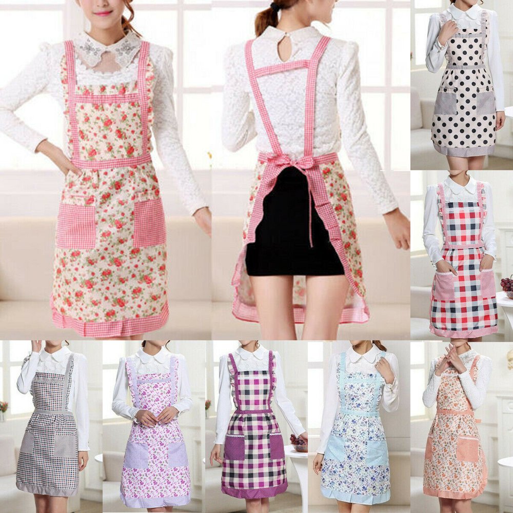 Women Cooking Kitchen Restaurant Chef Adjustable Bib Apron Dress with