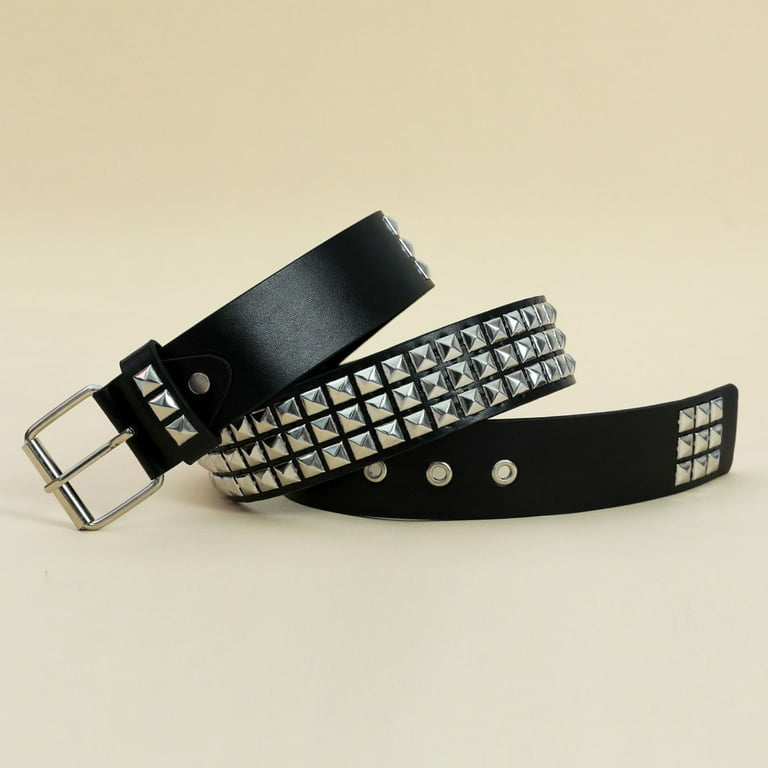 Bcbg maxazria leather studded belt woven gothic punk rocker skater small Pink 3-Row Pyramid Metal Studded Leather Belt Punk Rock Goth  main image 3