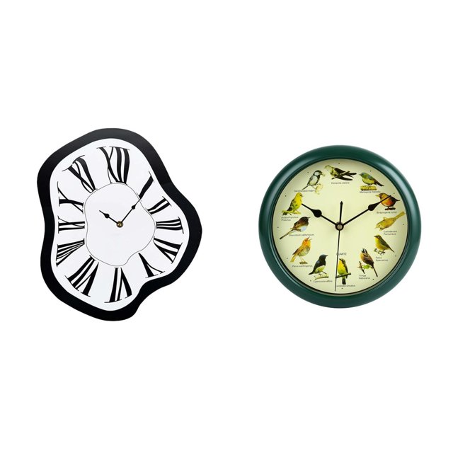 Reloj acrílico de lujo, divertido, creativo, único, derretido, musical, con pájaros, para colgar en la pared, con sonido, decorativo, con marco verde.