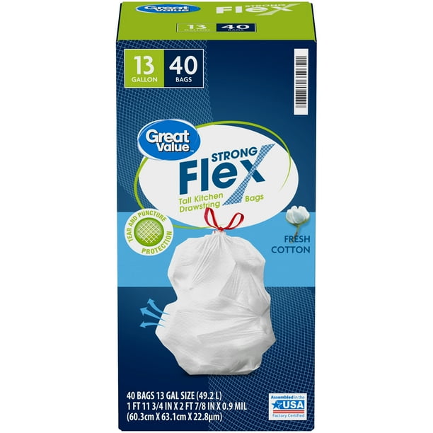 Great Value™ Tall Kitchen Trash Bags, 13 Gallon, 40 Bags (Strong Flex