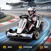 Wisairt 24V 10Ah Kids Electric Go Kart Drift Car, 360° Drift Ride on Toy with 800W Motors, 7.5 MPH, Adjustable Length, LED Lights, Drift Racing Kart for Big Kids 6-12 Years Old, 135 LBS, White