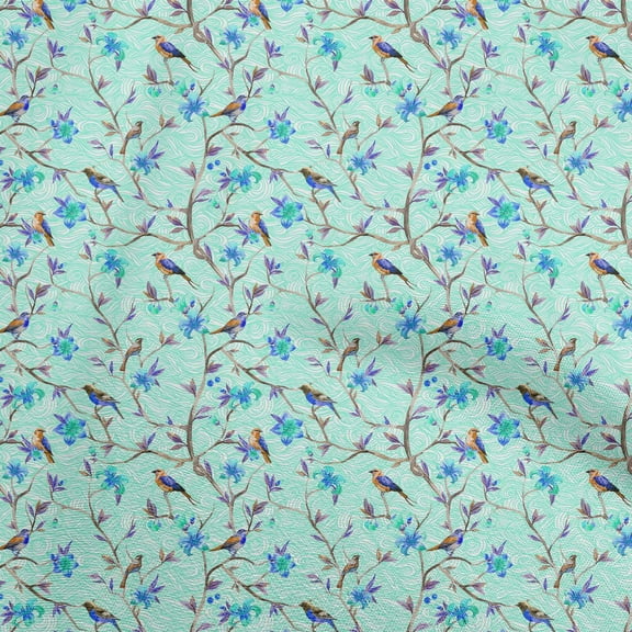oneOone Polyester Spandex Sea Green Fabric Floral Flower With Bird Diy Clothing Quilting Fabric Print Fabric By Yard 56 Inch Wide
