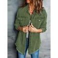 thumbnail image 4 of Women'S Oversized Denim Jacket Casual Long Sleeve Denim Shirts Distresse Jean Jacket 2025 Spring Outfits  Green L, 4 of 7