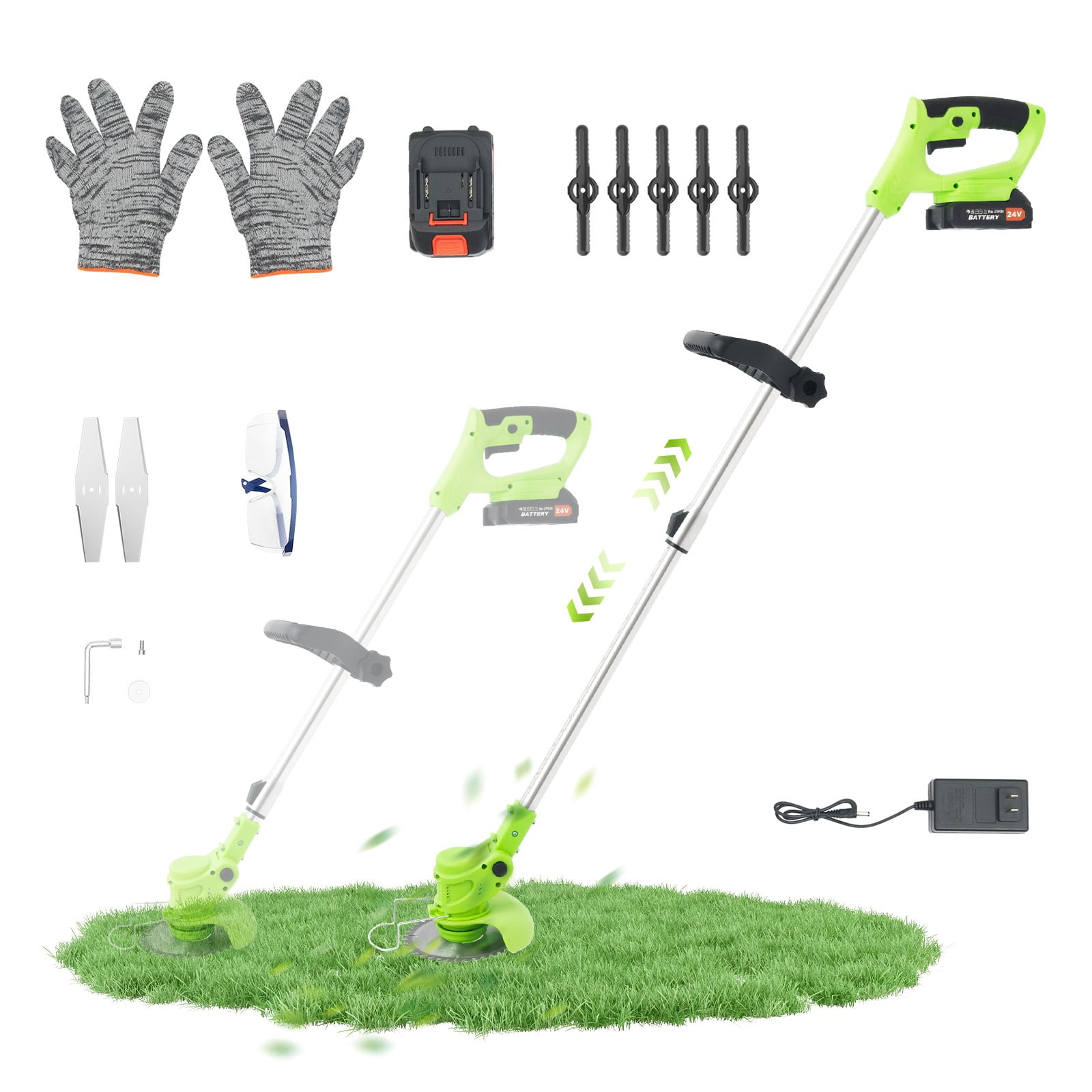 Weed Trimmer, Cordless String Trimmer 24V with 2 Batteries, D-Handle Grass Cutter Edger for Lawn, Garden, Yard, Includes Charger
