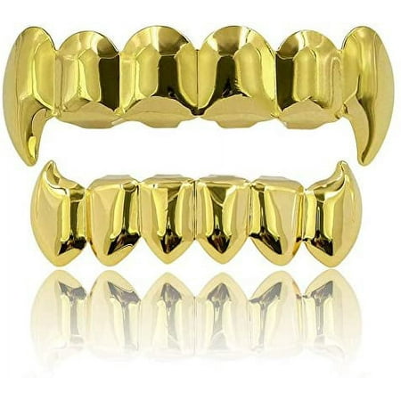 18K Gold Silver Plated Hip Hop Vampire Fangs Top Bottom Teeth Grillz Set for Men and Women