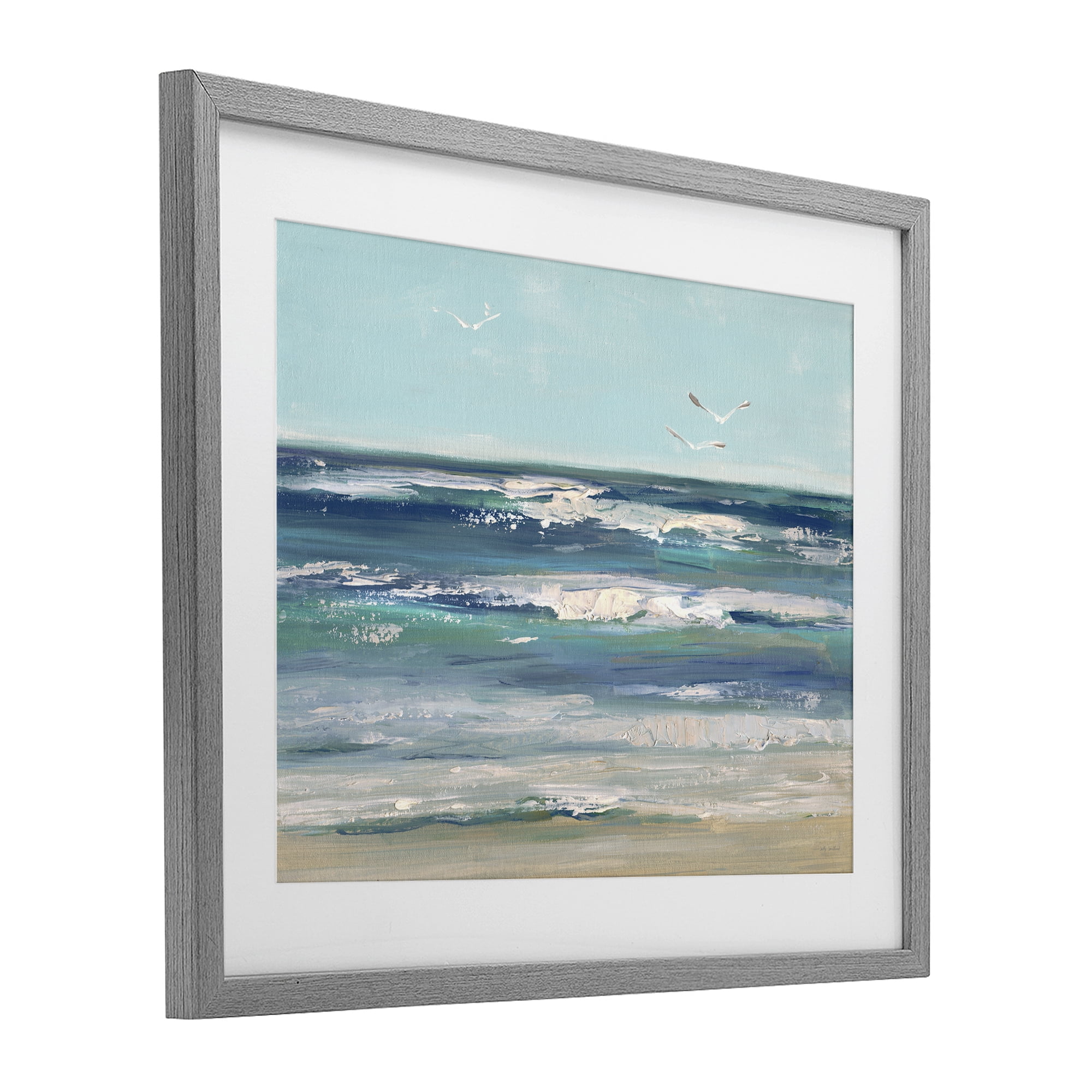 Stupell Industries Seagulls over Rolling Waves Gray Framed Print Under Glass, design by Sally Swatland