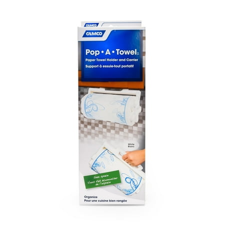 Camco Pop-A-Towel- Mountable or Portable Paper Towel Holder Dispenser and Carrier, Keep Paper Towels Clean, Conserve Space in Your RV Kitchen (White) (57111)