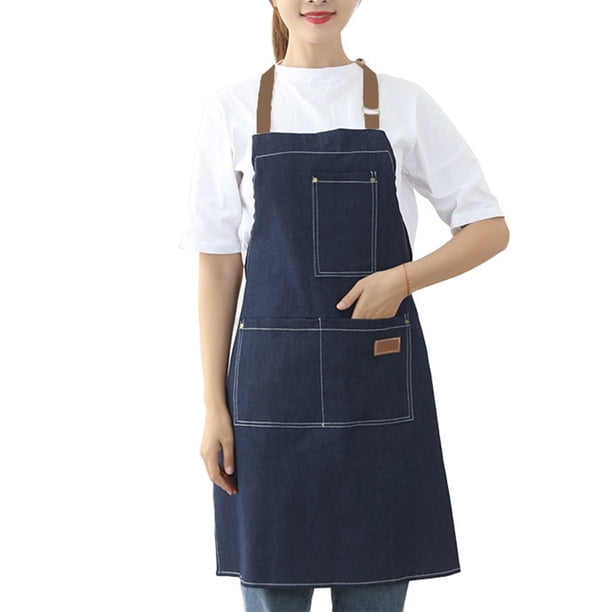 Wosthever Delantales de vaqueros para hombres Delantal de chef con bolsillos delanteros Azul Halter ajustable Suministros para el hogar para Type2 NO2