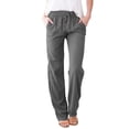 thumbnail image 4 of Pantalones anchos casuales sueltos con cordón de lino y algodón de color sólido para mujer de primavera y verano, 4 of 6