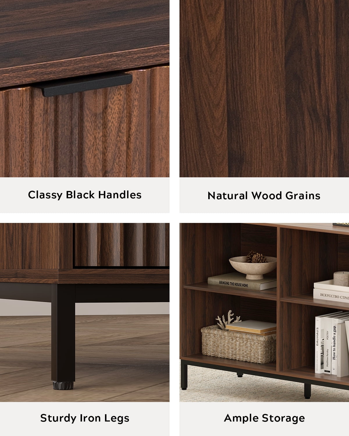 EYYTHUNG 60" Fluted Executive Desk with Storage Cabinet, Modern Home Office Desk with File Drawer, L Shaped Writing Desk Brown