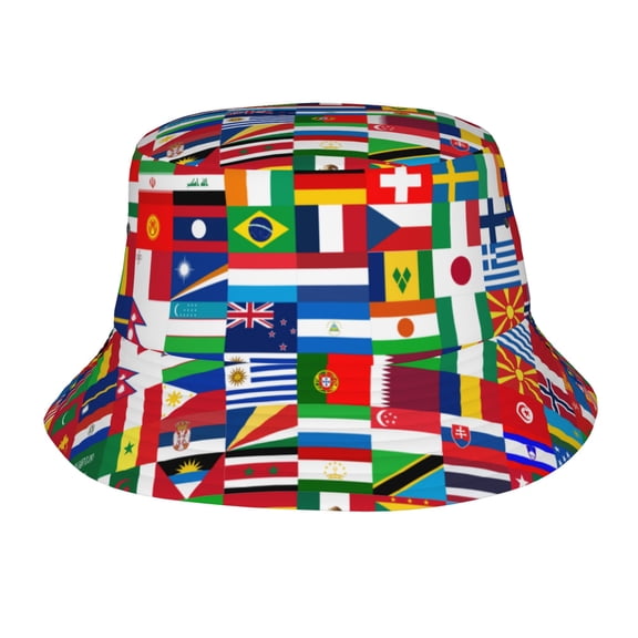 World Flag Bucket Hat Beach Sun Outdoor Cap Packable Fisherman Hat for Women and Men