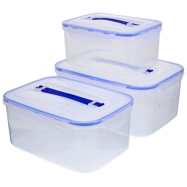 Caja de almacenamiento de alimentos de 3 piezas, recipiente transparente con asa para cereales y frijoles.