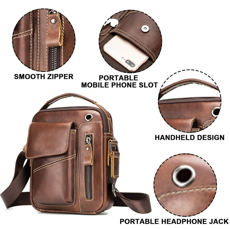 Mens Leather Messenger Bag Retro Shoulder Bags Small Crossbody