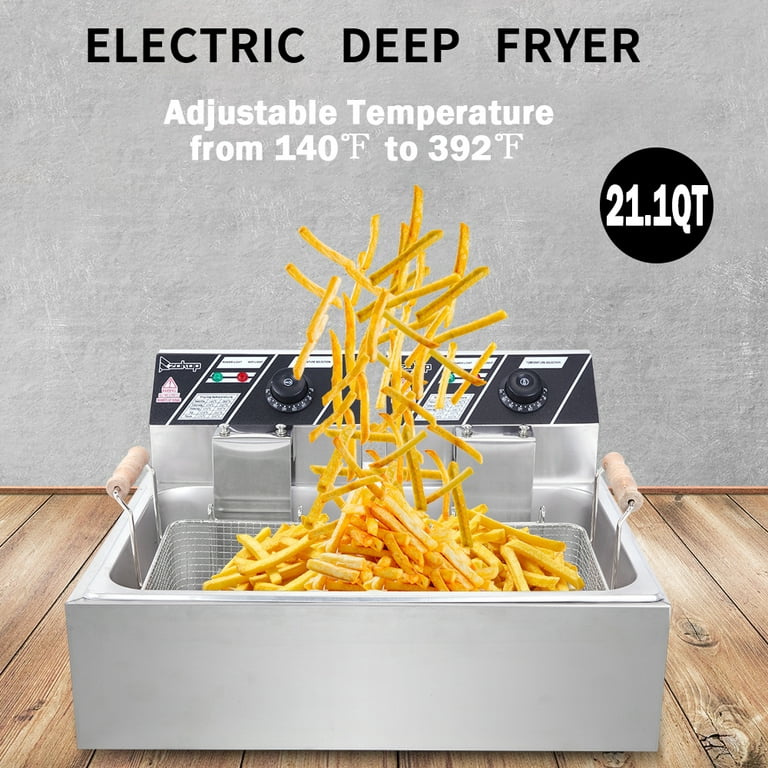 6L Deep Fryer Commercial Deep Fat Fryer Stainless Steel Chip Fryer  Countertop Adjustable Temperature Control with Removable Tank Basket Lid  for Home