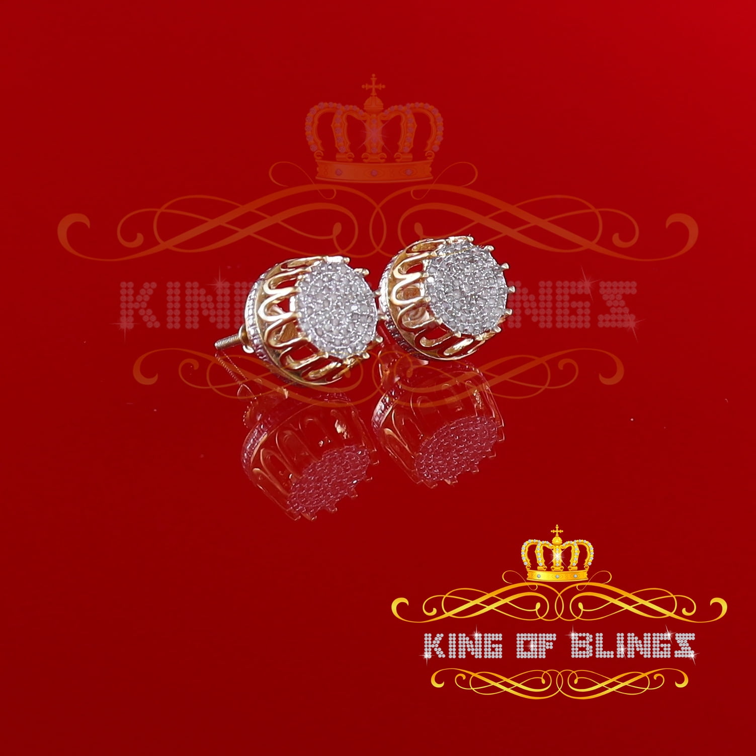 King of Bling's 925 Sterling Silver 0.33ct Diamond For Women's/ Men's Yellow Stud Round Earrings