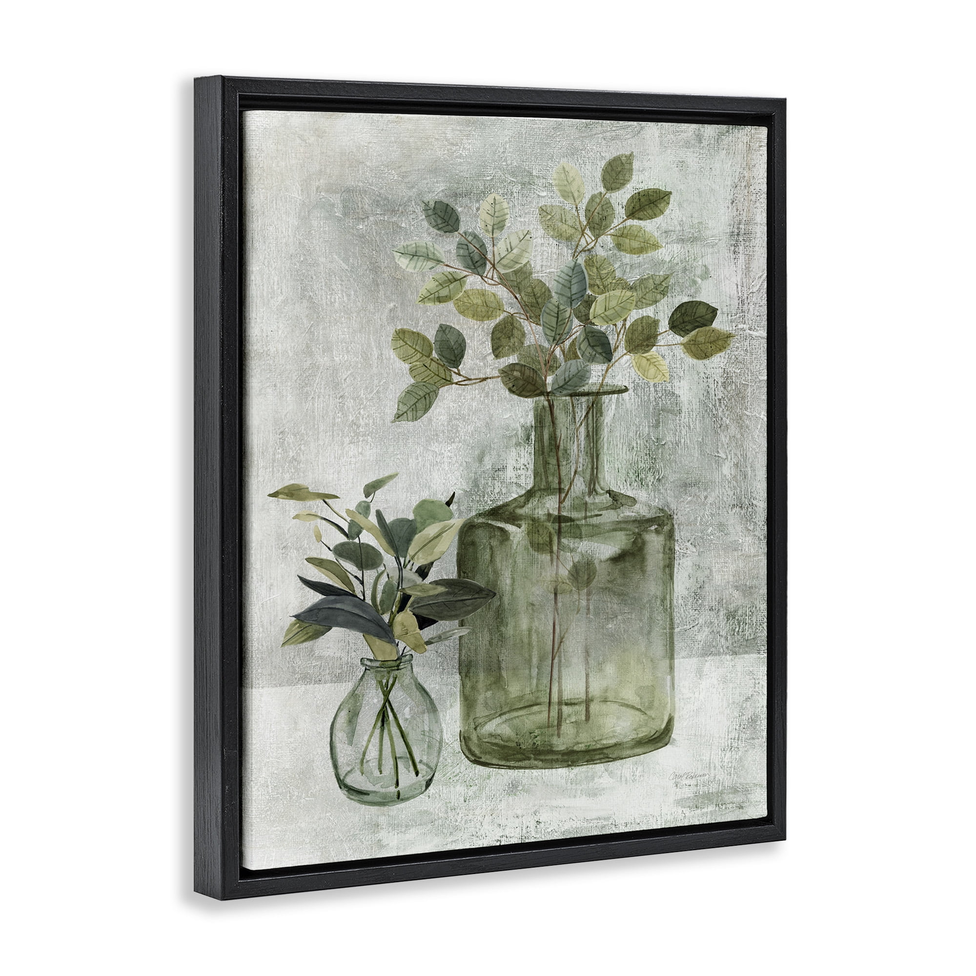 Stupell Industries Herbal Plants with Green Leaves Botanical & Floral Painting Black Floater Framed Canvas Art Print Wall Art, 25 x 31