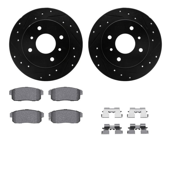 Dynamic Friction Company Rear Brake Rotors-Drilled and Slotted-Black with 5000 Advanced Brake Pads includes Hardware 8512-67039